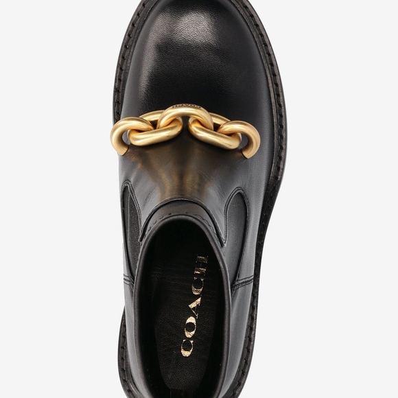 Coach Kenna Bootie Size 9 Black Leather Ankle Boots with Gold Chain Detail - Picture 3 of 10